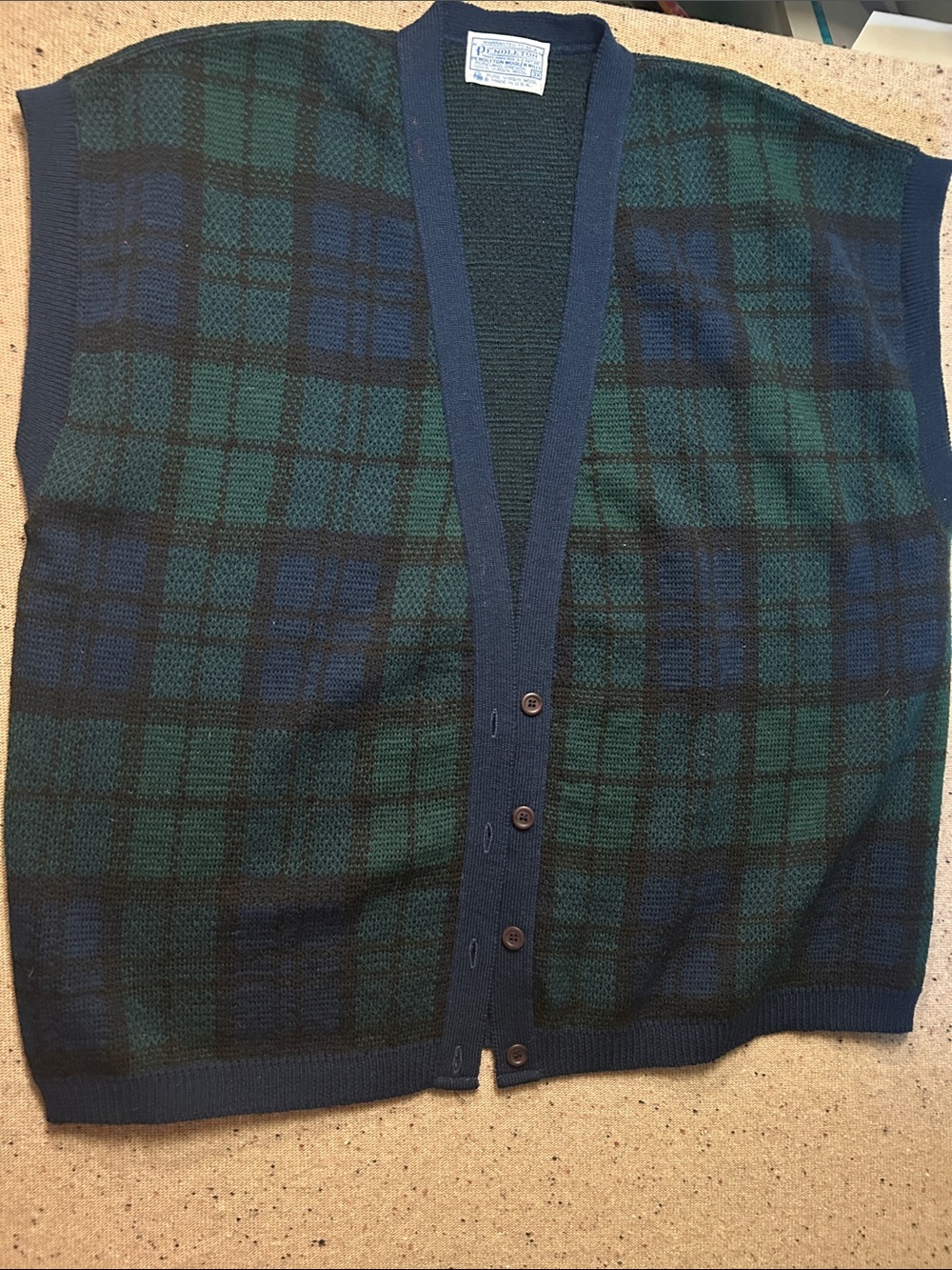 Pendleton Navy & Green Wool Vest 3X Unisex Plaid Tartan